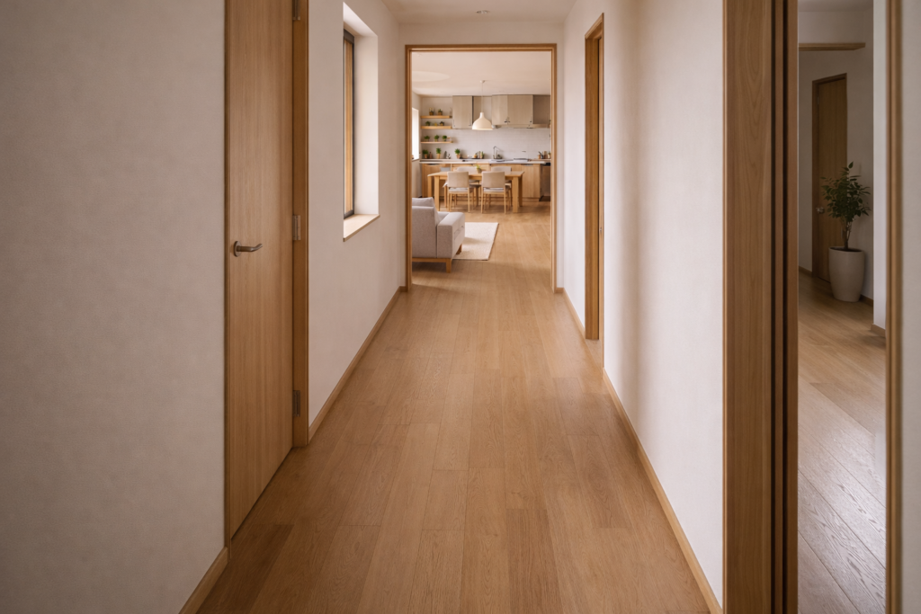 廊下面積の広さが体感できる平屋3LDK内観