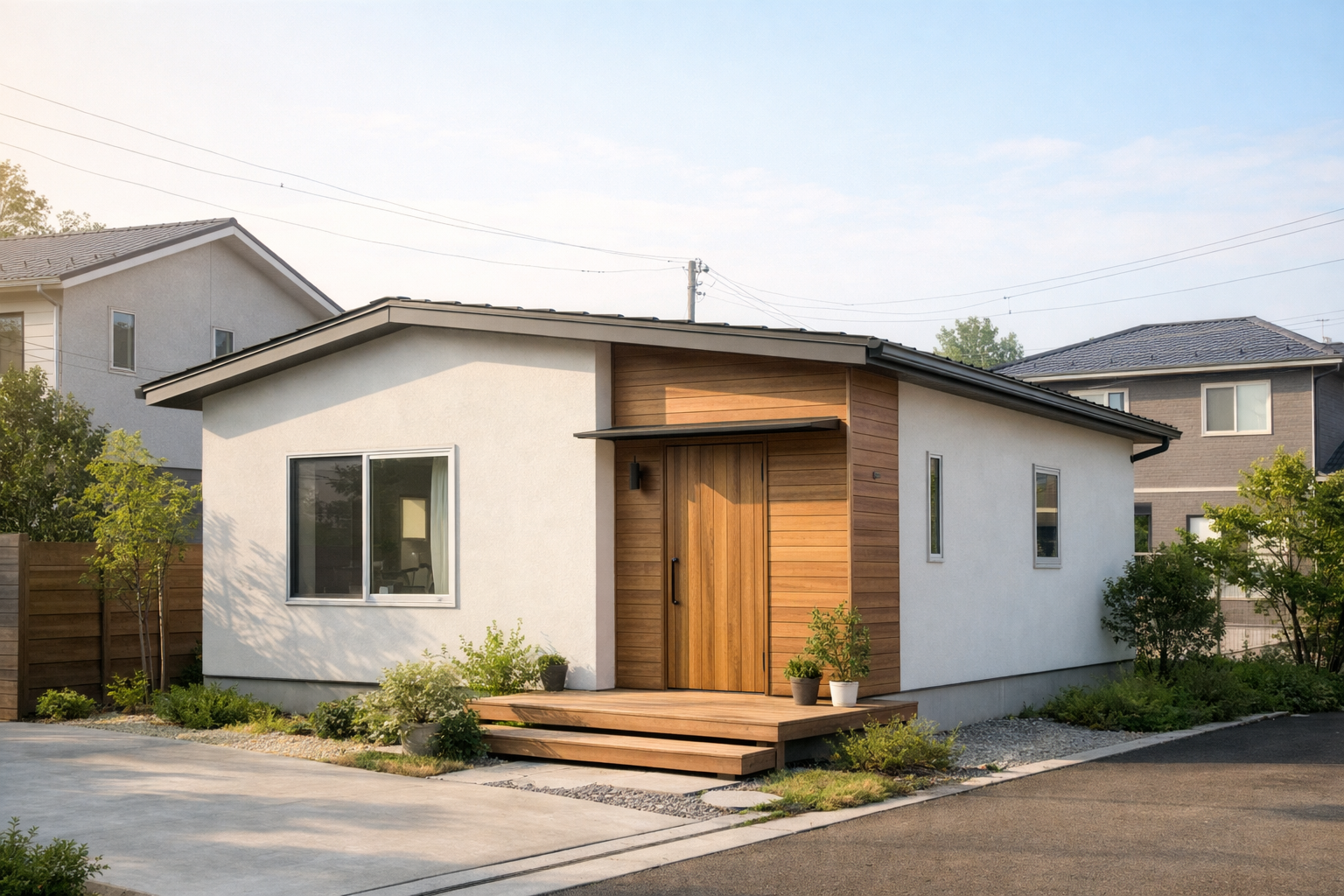 無駄を省いた設計が特徴のコンパクトハウス外観