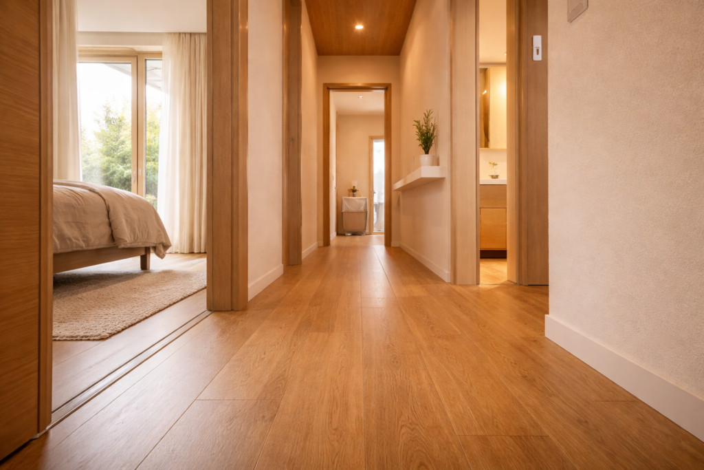 段差のない平屋住宅の床と廊下のつながり