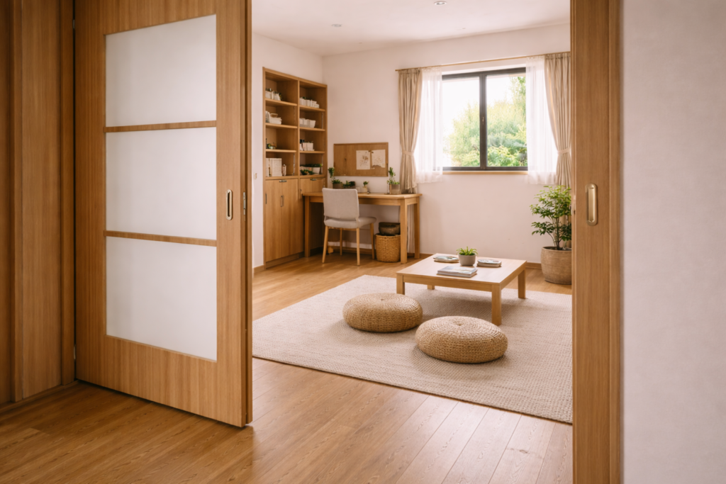 用途変更が想定できる引き戸付き多目的室の内観