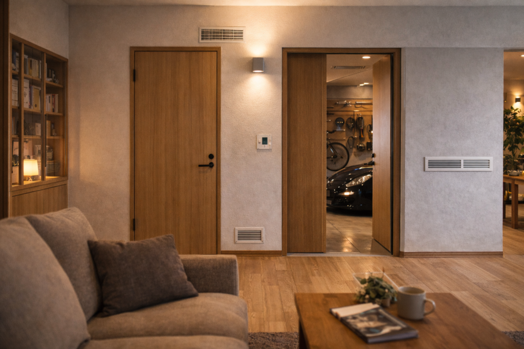 生活音や排気に配慮したガレージハウスの設計イメージ