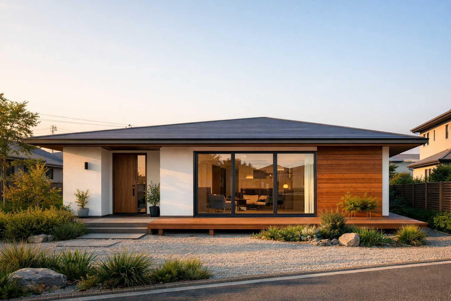 シンプルなデザインの平屋住宅の外観