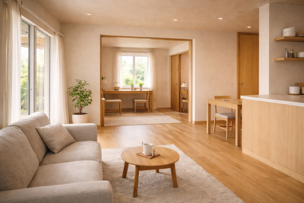 二人暮らし平屋で延床面積を意識したLDKと多目的室の関係