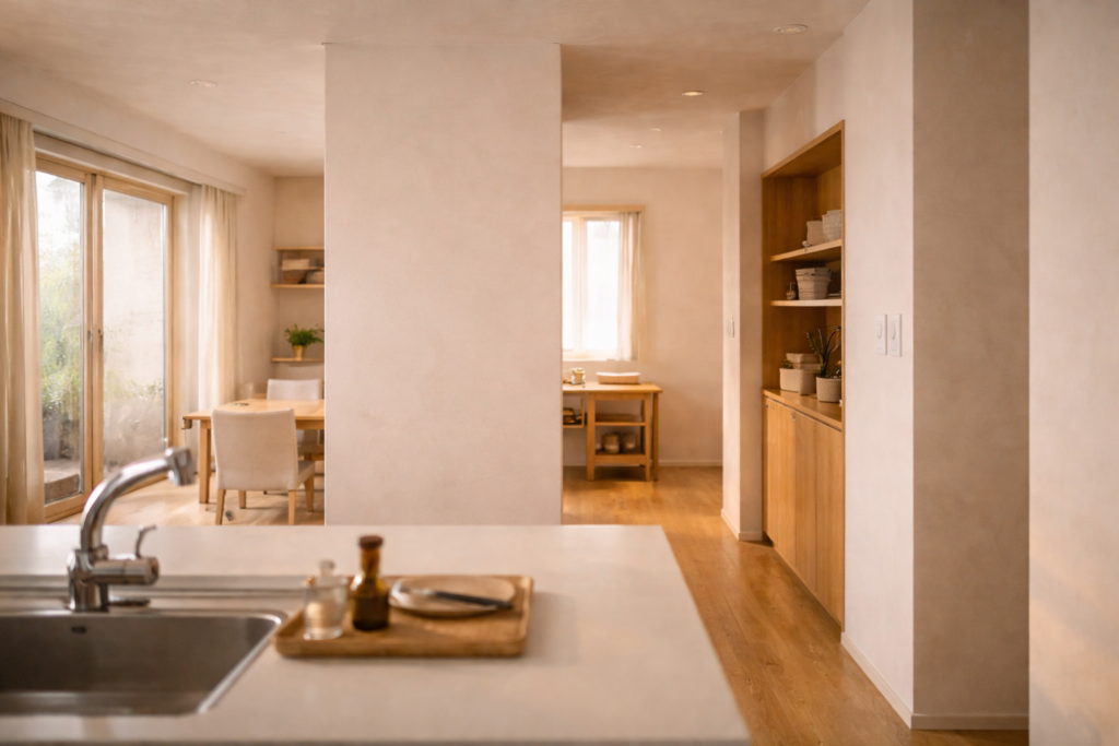 視線が遮られることで見守りにくい平屋内観