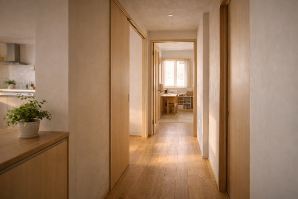 子ども部屋とLDKの距離を調整した平屋内観