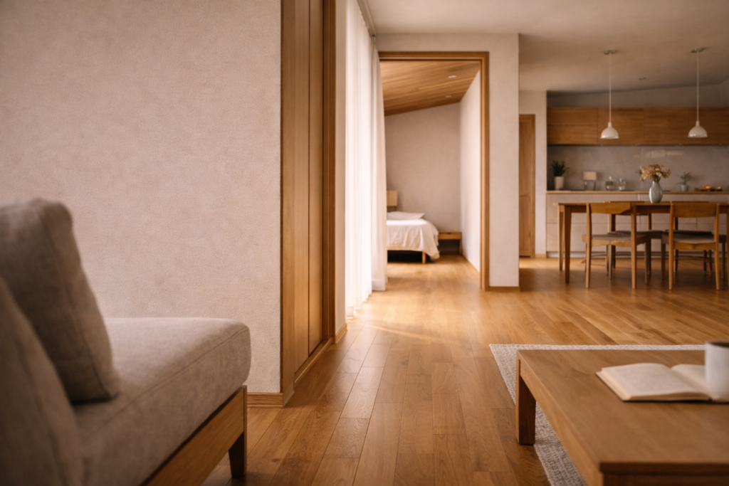 廊下を減らした平屋の効率的な動線空間