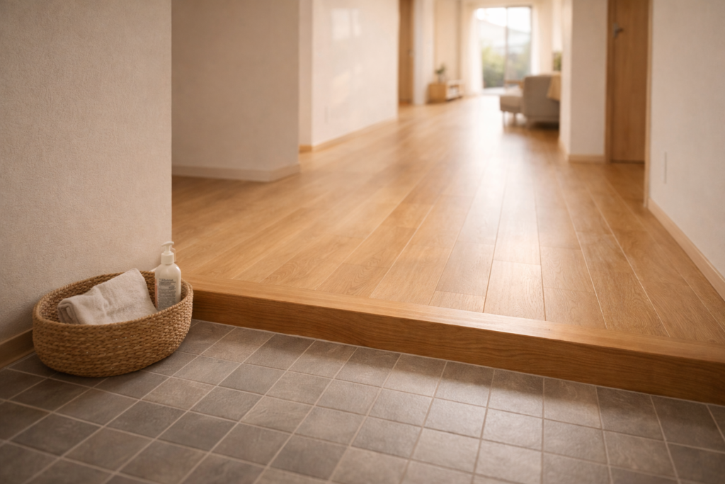 玄関土間と室内床の素材切り替え