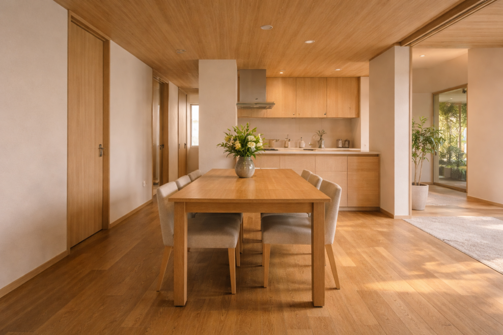 有効寸法を意識した平屋ダイニングの室内構成