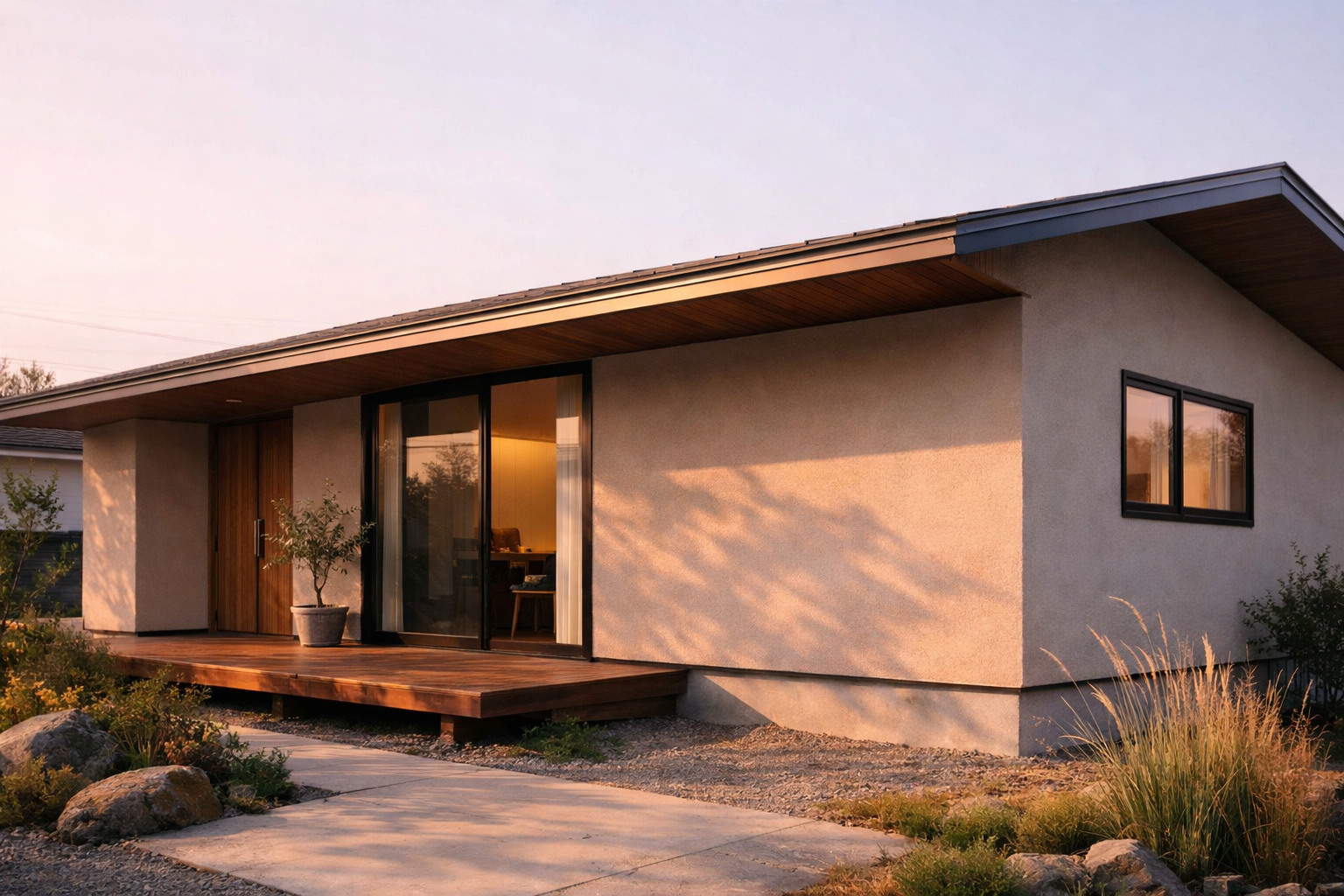 在宅ワークを想定した平屋住宅の落ち着いた外観