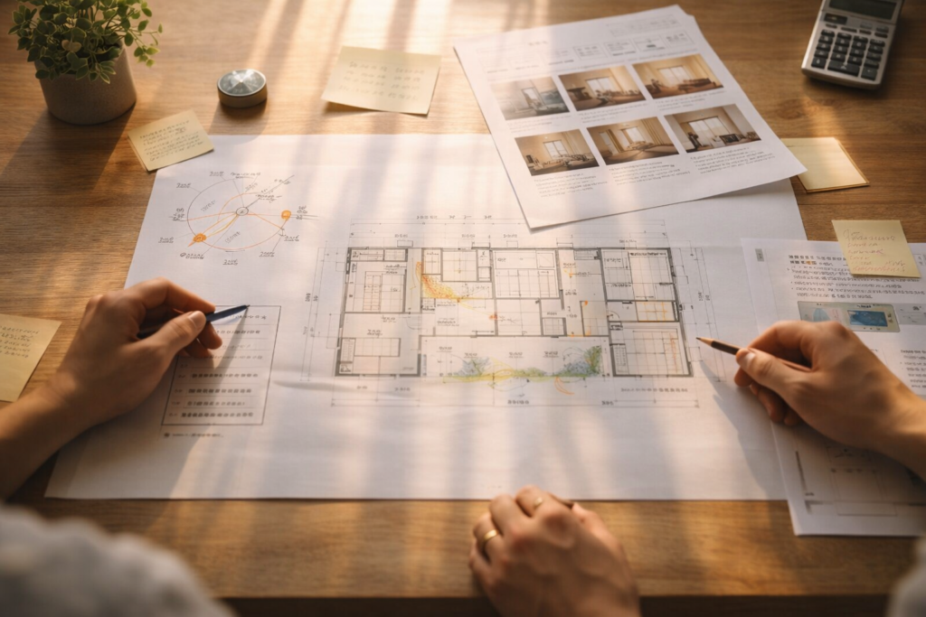採光要望を整理する住宅設計の打合せ資料