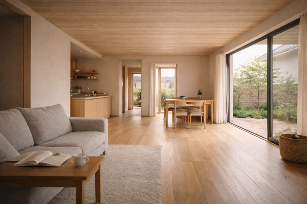 段差を抑え将来も使いやすい平屋内観