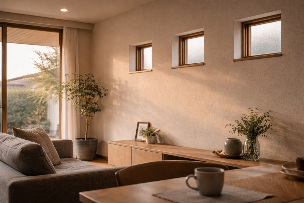 平屋のLDKで音が広がりやすい壁面と窓配置